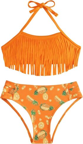 Girls Fringe Bikini Set, Teens Two Pieces Halter and High Waisted Swimsuits for Beach, Pool, Vacation & Cruise in Saudi Arabia