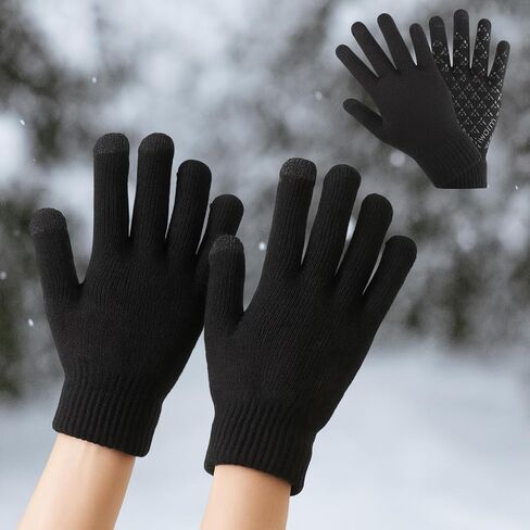 Cold Weather Winter Gloves for Women Men - Touchscreen Warm Gloves, Silicone particles on palm Anti-Slip for Driving Hiking Running Cycling, Black XL in Saudi Arabia