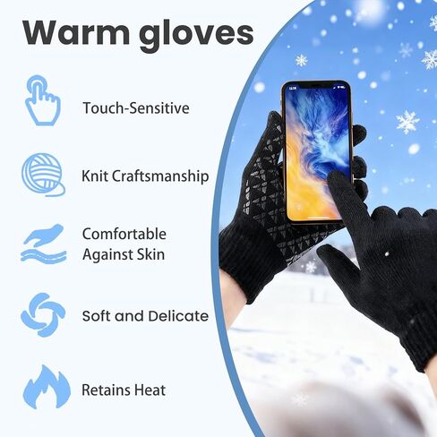 Cold Weather Winter Gloves for Women Men - Touchscreen Warm Gloves, Silicone particles on palm Anti-Slip for Driving Hiking Running Cycling, Black XL in Saudi Arabia