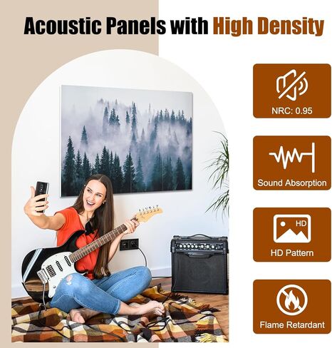 8 Pack Art Acoustic Panels, 48" x 32" Soundproof Wall Panels, Decorative Sound Absorbing Panels, Sound Dampening Panels, Acoustic Treatment for Recording Studio, Home, Office - Mist Pine in Kuwait