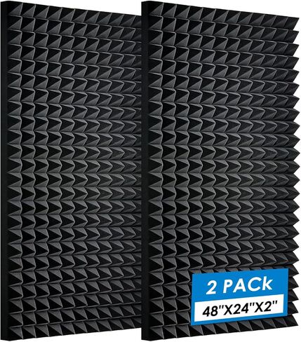 2 Pack-48 x 24 x 2 Inches Pyramid Designed Acoustic Foam Panels, Sound Proof Foam Panels, High Density and Fire Resistant Acoustic Panels, Studio Foam for Wall (Black 2 Pack, 48 x 24 x 2 Inches) in Saudi Arabia
