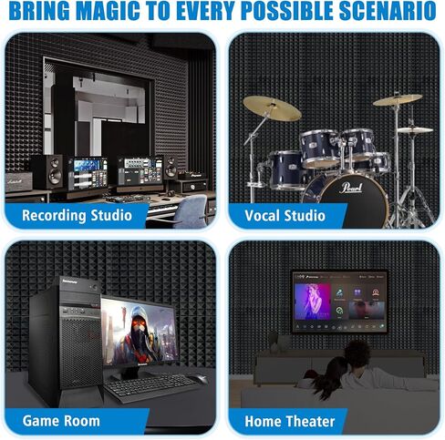 2 Pack-48 x 24 x 2 Inches Pyramid Designed Acoustic Foam Panels, Sound Proof Foam Panels, High Density and Fire Resistant Acoustic Panels, Studio Foam for Wall (Black 2 Pack, 48 x 24 x 2 Inches) in Saudi Arabia