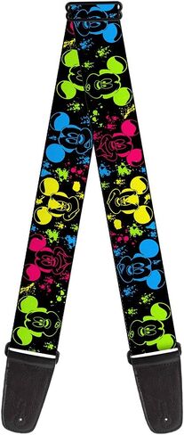 Buckle-Down Guitar Strap - Mickey Expressions/Paint Splatter Black/Multi Neon - 2" Wide - 29-54" Length in Saudi Arabia