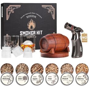 مجموعة مدخن الويسكي مع الشعلة - بدون بوتان، 6 نكهات خشبية، 2 كأس ويسكي، 2 قالب مكعبات ثلج مستدير، طقم مدخن قديم الطراز كوكتيل مدخن مشروب دخان، هدايا عيد ميلاد للرجال والأب in Kuwait