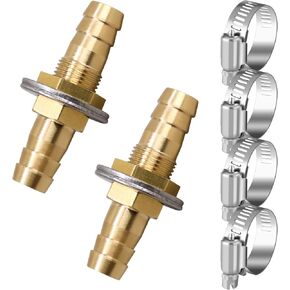 1/2 inch Brass Hose Barb Bulkhead Fitting for Water Fuel Air Systems with Flat Washers and Clamps (2 Pack) in Kuwait