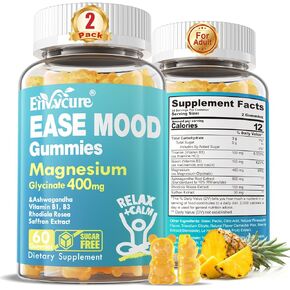 علكة غليسينات المغنيسيوم خالية من السكر 400 ملغ مع اشواغاندا، B1، B3، رهوديولا الوردية والزعفران لدعم الراحة والمزاج والهدوء علكات المغنيسيوم للبالغين، مكملات المغنيسيوم القابلة للمضغ، نباتي، 120 قيراط in Kuwait