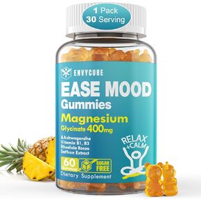 Sugar Free Magnesium Glycinate Gummies 400mg with Ashwagandha, B1, B3, Rhodiola Rosea & Saffron for Support Rest, Mood & Calm Magnesium Gummies for Adults, Chewable Magnesium Supplement, Vegan, 120Ct in Saudi Arabia