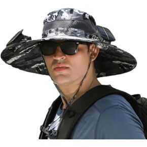 قبعة صيد في الهواء الطلق على نطاق واسع من مروحة شمسية في الهواء الطلق ، قبعة مروحة شمسية ، قبعات مروحة شمسية للرجال ، UPF 50+ قبعة شاطئ الصيد مع مروحة مبنية على in Kuwait