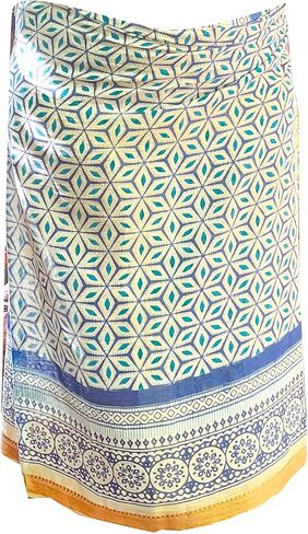 Hand Printed Beach Sarong for Women – Indian Pareo Wrap Skirt with Gold Ethnic Border – Soft Cotton Bikini Cover Up in Kuwait