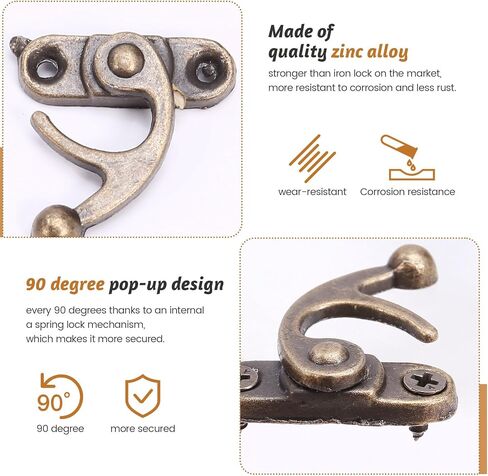 20PCS Bronze Tone Antique Right Hook Hasp Horn Lock Wood Jewelry Box Hook Clasp in Saudi Arabia