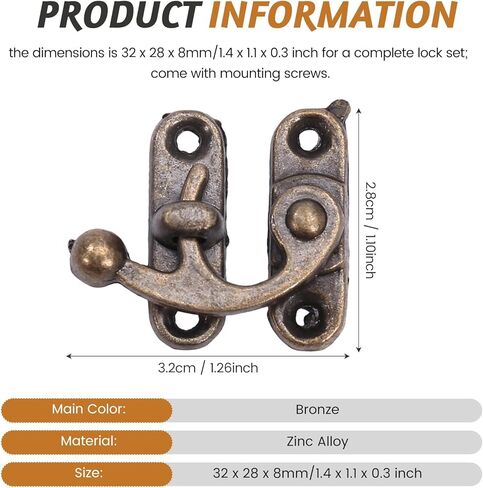 20PCS Bronze Tone Antique Right Hook Hasp Horn Lock Wood Jewelry Box Hook Clasp in Saudi Arabia