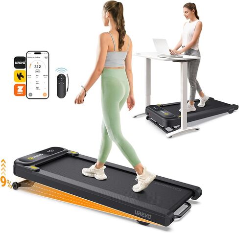 Smart Treadmill with 9% Auto Incline, Hiking and Running Walking Pad Treadmills for Home Office, Treadmill with UREVO APP, AI Powered Music Course, HIIT Programs Synced to Scenic Route, One-Click Mute in Kuwait