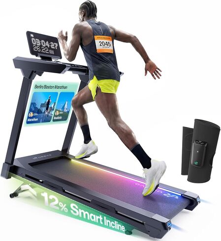 1st Smart Home Treadmill only for Marathoner, UREVO Quiet Treadmills for Home with Dual Brushless 4.0 HP Motorized, 12.5 MPH Foldable Treadmill, 400 LBS Capacity, 12% Auto Incline, Installation Free in Kuwait