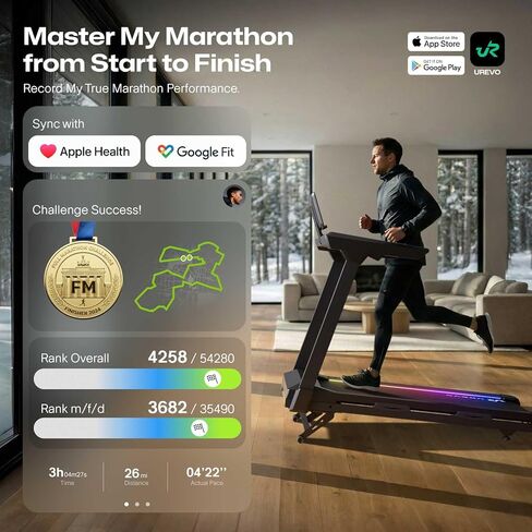 1st Smart Home Treadmill only for Marathoner, UREVO Quiet Treadmills for Home with Dual Brushless 4.0 HP Motorized, 12.5 MPH Foldable Treadmill, 400 LBS Capacity, 12% Auto Incline, Installation Free in Kuwait