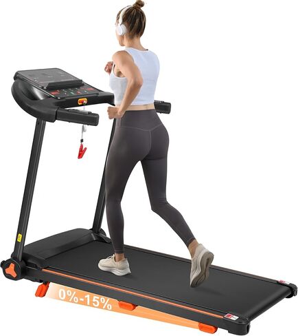 Merax 15% Incline Treadmill, Foldable Treadmills for Home, 3.0HP Running Treadmill for Home, 300LBS Exercise Equipment at Home, 7.5MPH Walking Pad Treadmills with Bluetooth & Heart Rate Sensor in Kuwait