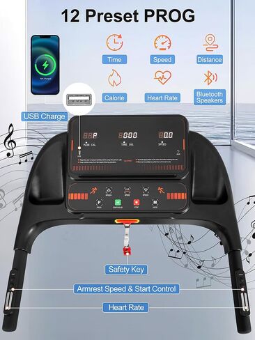 Merax 15% Incline Treadmill, Foldable Treadmills for Home, 3.0HP Running Treadmill for Home, 300LBS Exercise Equipment at Home, 7.5MPH Walking Pad Treadmills with Bluetooth & Heart Rate Sensor in Kuwait