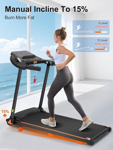 Merax 15% Incline Treadmill, Foldable Treadmills for Home, 3.0HP Running Treadmill for Home, 300LBS Exercise Equipment at Home, 7.5MPH Walking Pad Treadmills with Bluetooth & Heart Rate Sensor in Kuwait