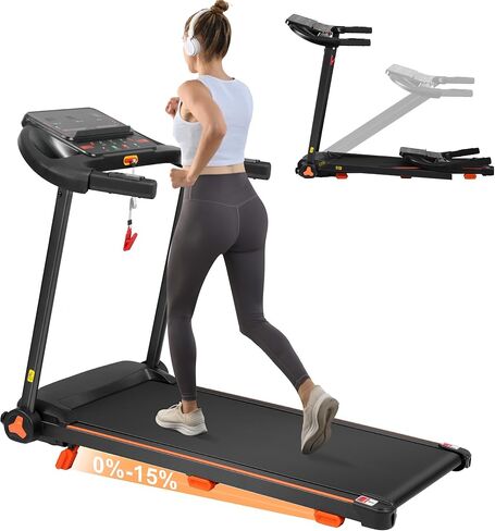 Merax 15% Incline Treadmill, Foldable Treadmills for Home, 3.0HP Running Treadmill for Home, 300LBS Exercise Equipment at Home, 7.5MPH Walking Pad Treadmills with Bluetooth & Heart Rate Sensor in Saudi Arabia