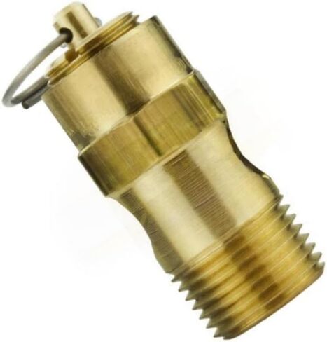 250-38-100 صمام تخفيف أمان ضاغط الهواء - لأجزاء صهاريج تخزين ضاغط كونرادر - استبدال صمام الضغط المنبثق - 100 رطل لكل بوصة مربعة 3/8 بوصة ذكر NPT 92 صمام SCFM L: 1-3/4 بوصة نحاس صلب ذهبي ﻿ in Kuwait