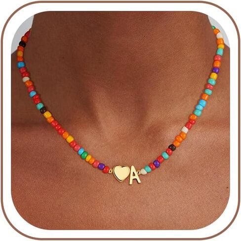 Colorful Initial Necklaces for Girls Women - Beaded Initial Necklace Teen Girl Gifts Trendy Stuff Dainty Bohemian Letter Necklace Personalized Gifts for Girls Women Jewelry in Kuwait