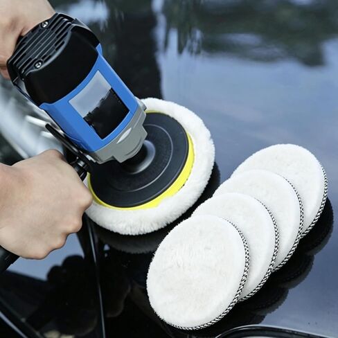 7Pcs Buffing Pads Wool Polishing Pads 4 Inch Car Bonnets Lambs Wool Buffer Pad Hook and Loop Buffing Pad with 5Pcs Polishing 1Pc Screw 1Pc Plastic Tray in Saudi Arabia