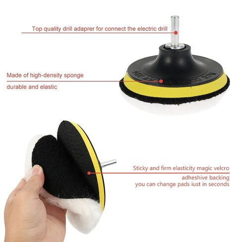 7Pcs Buffing Pads Wool Polishing Pads 4 Inch Car Bonnets Lambs Wool Buffer Pad Hook and Loop Buffing Pad with 5Pcs Polishing 1Pc Screw 1Pc Plastic Tray in Saudi Arabia