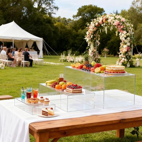 Extra Large Buffet Risers Set, 10" 12" 14" White Acrylic Food Risers for Buffet Table, Display Stand Shelf with Hollow Bottoms for Catering Dessert Collectibles Jewelry Figures Show (White) in Kuwait