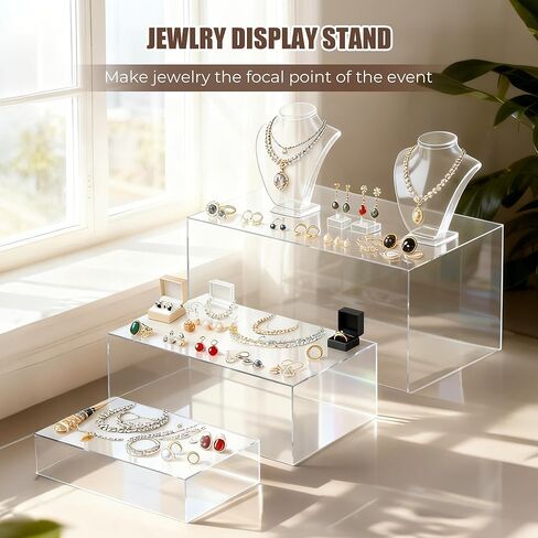 Extra Large Buffet Risers Set, 10" 12" 14" White Acrylic Food Risers for Buffet Table, Display Stand Shelf with Hollow Bottoms for Catering Dessert Collectibles Jewelry Figures Show (White) in Kuwait