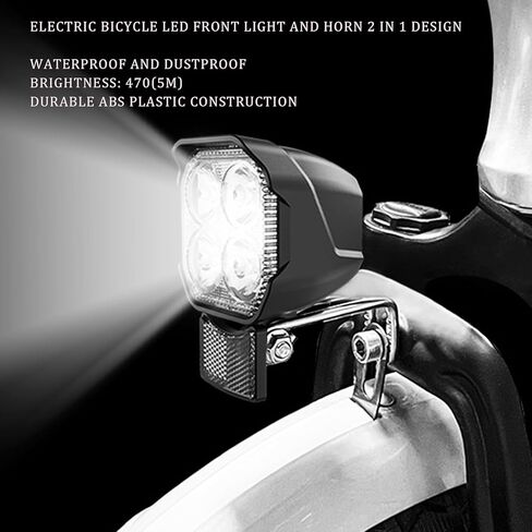 EBike الضوء الأمامي مع المدمج في القرن المصباح 3 دبوس ذكر موصل للماء ليلة ركوب دراجة ضوء القرن متوافق مع 36V / 48V / 12V-60V الدراجات الكهربائية والدراجات البخارية الإلكترونية in Saudi Arabia
