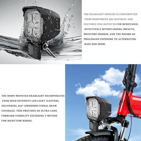 EBike الضوء الأمامي مع المدمج في القرن المصباح 3 دبوس ذكر موصل للماء ليلة ركوب دراجة ضوء القرن متوافق مع 36V / 48V / 12V-60V الدراجات الكهربائية والدراجات البخارية الإلكترونية in Saudi Arabia