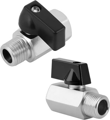 2 Pack 3/8 Inch Brass Mini Ball Valve, Shut off Switch Ball Valve 3/8" NPT Male X 3/8" Npt Female Thread Pipe Fitting 2 Colors Valves for Small Compact Space(Silver, Black) in Saudi Arabia