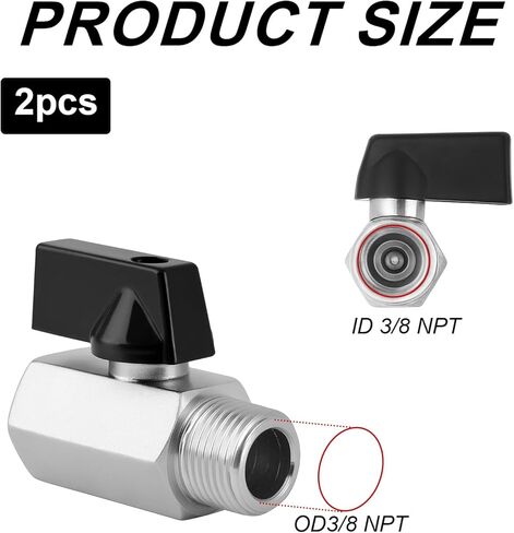 2 Pack 3/8 Inch Brass Mini Ball Valve, Shut off Switch Ball Valve 3/8" NPT Male X 3/8" Npt Female Thread Pipe Fitting 2 Colors Valves for Small Compact Space(Silver, Black) in Saudi Arabia