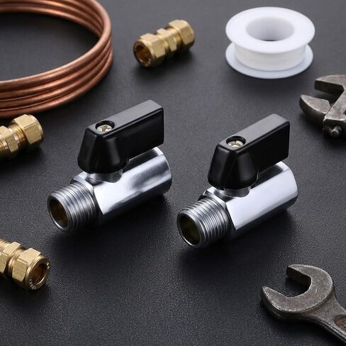 2 Pack 3/8 Inch Brass Mini Ball Valve, Shut off Switch Ball Valve 3/8" NPT Male X 3/8" Npt Female Thread Pipe Fitting 2 Colors Valves for Small Compact Space(Silver, Black) in Saudi Arabia