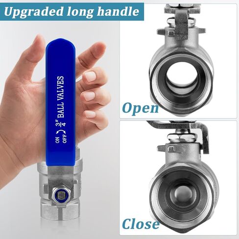 Wantmatch Full Port Ball Valve 3/4''GHT 304 Stainless Steel Shut Off Valve Male x Female Heavy Duty Water Shut Off Connector for Water Oil, and Gas with Blue Vinyl Insulation Handle in Kuwait