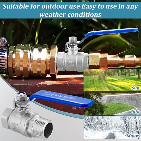 Wantmatch Full Port Ball Valve 3/4''GHT 304 Stainless Steel Shut Off Valve Male x Female Heavy Duty Water Shut Off Connector for Water Oil, and Gas with Blue Vinyl Insulation Handle in Kuwait