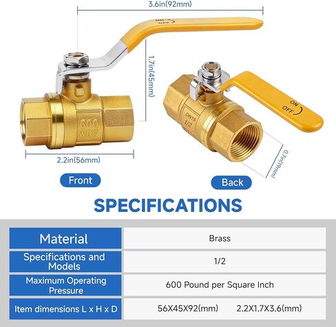 1-1/4 Inch NPT Heavy Duty Full Port Ball Valve, Brass Water Shut Off Valve,NPT Female x Female Thread, 150 PSI WSP / 600 PSI WOG (1 PCS) in Saudi Arabia
