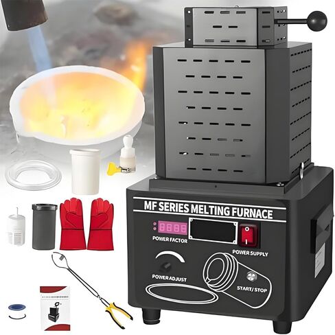 Electric Melting Furnace 5000W Electric Gold Melting Furnace, 2912℉ Mini Medium Frequency Melting Furnace with 3KG Graphite Crucible,Smelter Furnace Casting Furnace 3-5Min (Black 3KG) in Kuwait