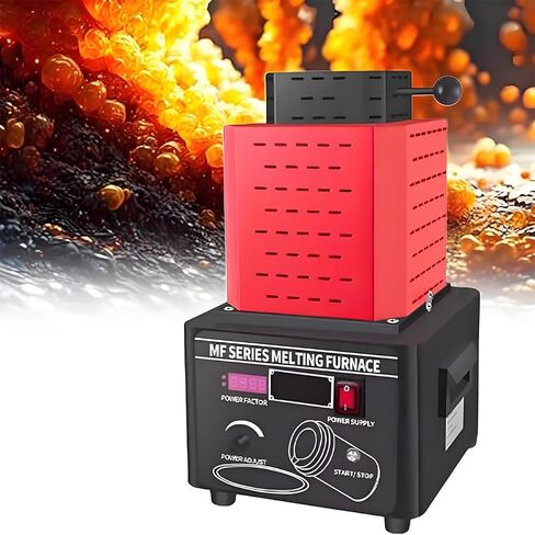 Electric Gold Melting Furnace, 1600℃ /2912℉ Digital Melting Furnace Machine, Mini Medium Frequency Melting Furnace with Graphite Crucible, Metal Smelting Casting Kit (Red 3KG) in Kuwait
