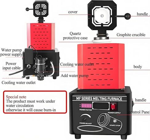 Electric Gold Melting Furnace, 1600℃ /2912℉ Digital Melting Furnace Machine, Mini Medium Frequency Melting Furnace with Graphite Crucible, Metal Smelting Casting Kit (Red 3KG) in Saudi Arabia