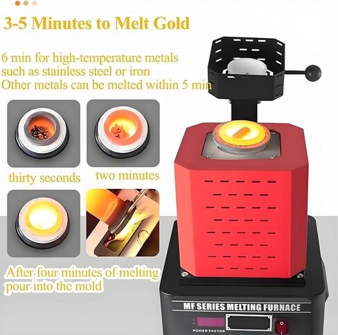 Electric Gold Melting Furnace, 1600℃ /2912℉ Digital Melting Furnace Machine, Mini Medium Frequency Melting Furnace with Graphite Crucible, Metal Smelting Casting Kit (Red 3KG) in Saudi Arabia