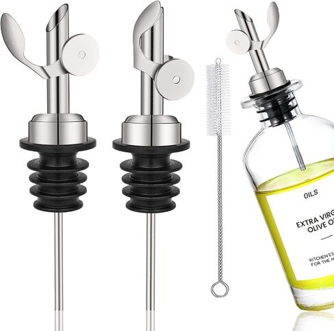 WAFJAMF 2 Pcs Weighted Stainless Steel Bottle Pourers, Self Closing Olive Oil Dispenser Spout, Auto Flip Feature Liquor Pour Spouts for Pours Liquid, Olive Oil, Wine, Vinegar (Gold) in Saudi Arabia