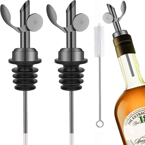 WAFJAMF 2 Pcs Weighted Stainless Steel Bottle Pourers, Self Closing Olive Oil Dispenser Spout, Auto Flip Feature Liquor Pour Spouts for Pours Liquid, Olive Oil, Wine, Vinegar (Gold) in Saudi Arabia