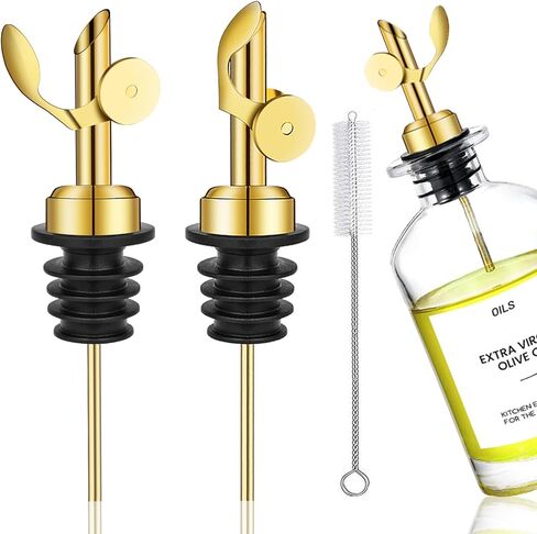 WAFJAMF 2 Pcs Weighted Stainless Steel Bottle Pourers, Self Closing Olive Oil Dispenser Spout, Auto Flip Feature Liquor Pour Spouts for Pours Liquid, Olive Oil, Wine, Vinegar (Gold) in Saudi Arabia