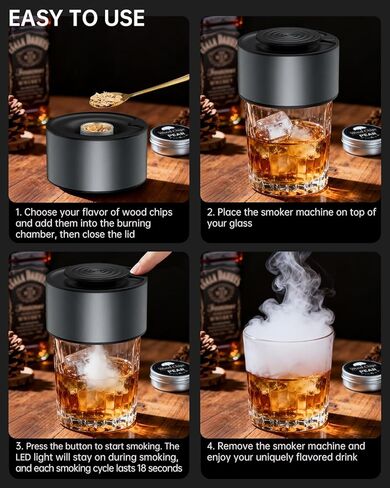 Electric Whiskey Smoker Kit, Rechargeable Bourbon Smoker Kit with 6 Flavors of Natural Wood Chips, Drink Smoker Infuser Kit Cocktail Idea Christmas Birthday Gifts for Men Husband Dad Him in Saudi Arabia