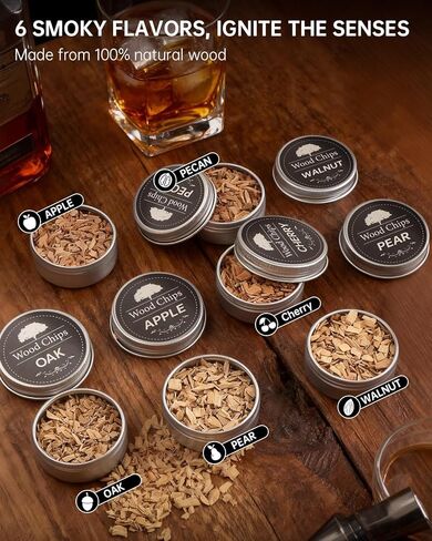 Electric Whiskey Smoker Kit, Rechargeable Bourbon Smoker Kit with 6 Flavors of Natural Wood Chips, Drink Smoker Infuser Kit Cocktail Idea Christmas Birthday Gifts for Men Husband Dad Him in Saudi Arabia