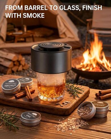 Electric Whiskey Smoker Kit, Rechargeable Bourbon Smoker Kit with 6 Flavors of Natural Wood Chips, Drink Smoker Infuser Kit Cocktail Idea Christmas Birthday Gifts for Men Husband Dad Him in Saudi Arabia