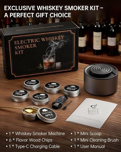 Electric Whiskey Smoker Kit, Rechargeable Bourbon Smoker Kit with 6 Flavors of Natural Wood Chips, Drink Smoker Infuser Kit Cocktail Idea Christmas Birthday Gifts for Men Husband Dad Him in Saudi Arabia