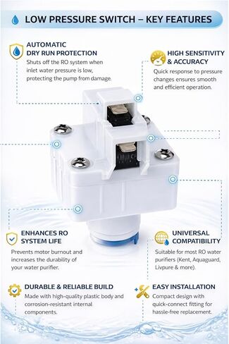 Low Pressure Switch, White, 0.25 Inch Quick Push Fit, for Water Purifier in Saudi Arabia
