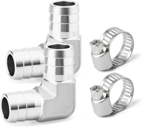 2 قطعة 304 الفولاذ المقاوم للصدأ 90 درجة الكوع خرطوم بارب تركيبات، 5/8 "بارب × 5/8" بارب، مع 4 قطعة خرطوم المشبك، للوقود/الهواء/الماء/الغاز/النفط in Kuwait