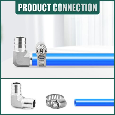 2 قطعة 304 الفولاذ المقاوم للصدأ 90 درجة الكوع خرطوم بارب تركيبات، 5/8 "بارب × 5/8" بارب، مع 4 قطعة خرطوم المشبك، للوقود/الهواء/الماء/الغاز/النفط in Kuwait